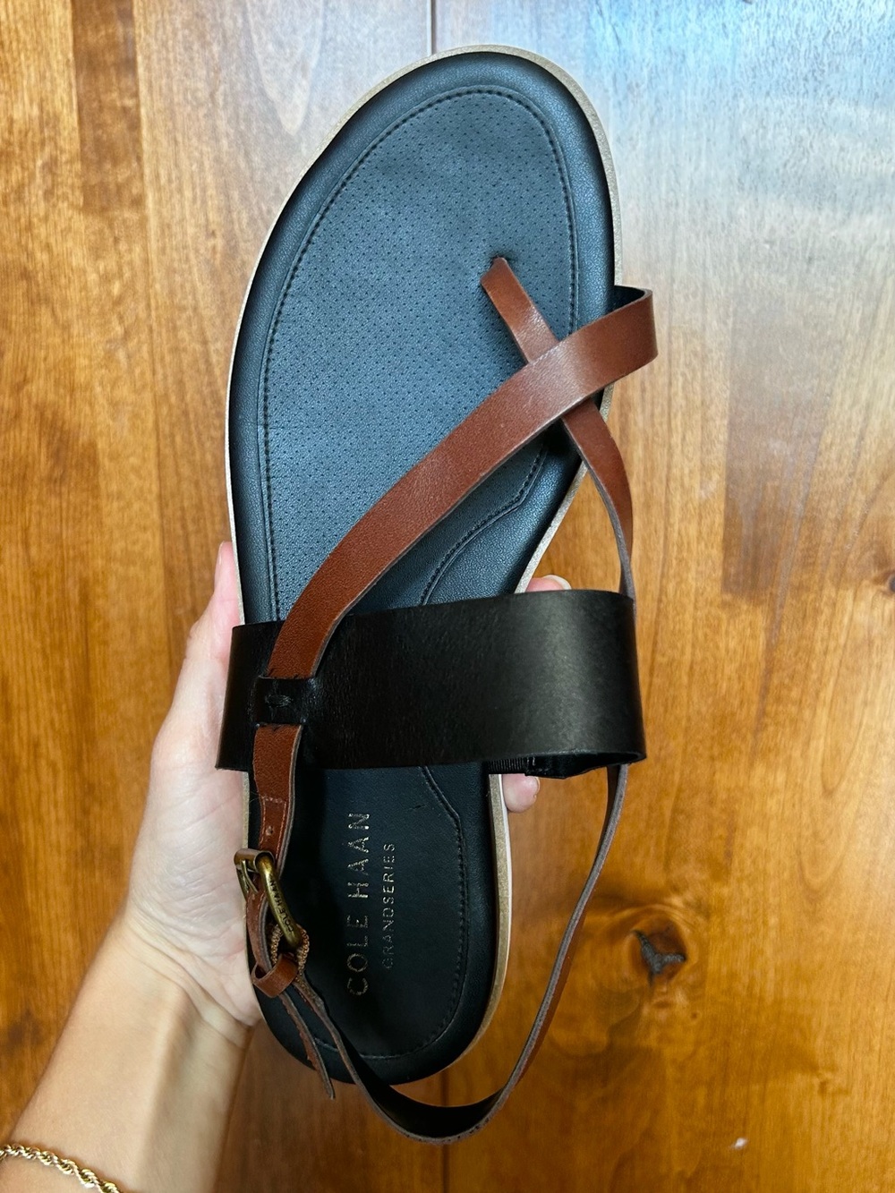Cole Haan Black and Brown Leather Strappy Sandal